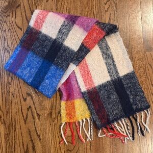 Saks Fifth Avenue Red and Blue Alpcaca Wool Scarf